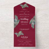 Winter Greenery Burgundy Wedding All In One Uitnodiging (Binnen)