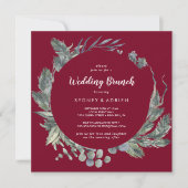 Winter Greenery Burgundy Wedding Brunch Uitnodigin Kaart (Voorkant)
