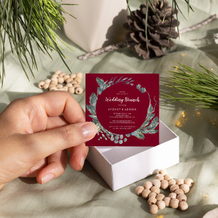 Winter Greenery Burgundy Wedding Brunch Uitnodigin Kaart