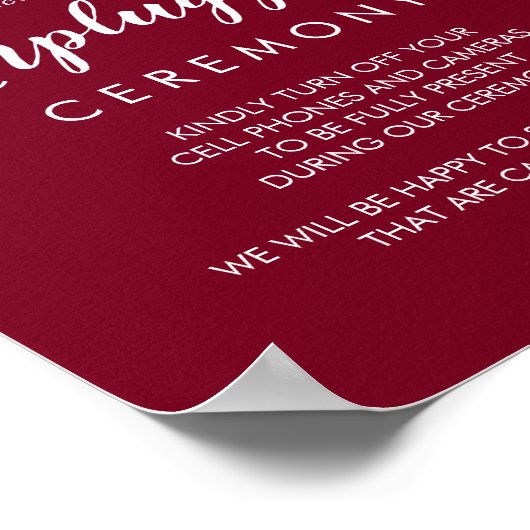 Winter Greenery Burgundy Wedding Unplugged Poster (Hoek)