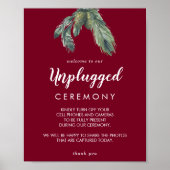 Winter Greenery Burgundy Wedding Unplugged Poster (Voorkant)