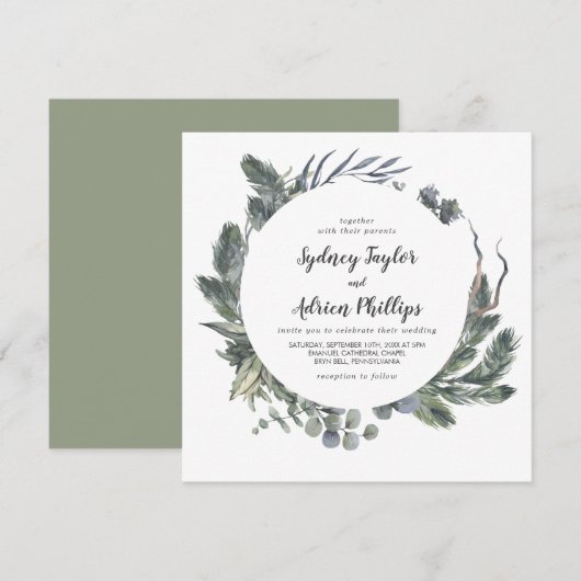 Winter Greenery Casual huwelijksuitnodiging Kaart (Voorkant / Achterkant)