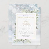 Winter Greenery Celebration of Life Funeral Aankondigingskaart (Voorkant / Achterkant)