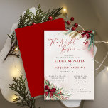 Winter Greenery Christmas Bow Huwelijksrepetitie Kaart<br><div class="desc">Zet de toon voor een feestelijke en elegante viering met deze Winter Greenery Christmas Bow Wedding Rehearsal Invitation. Met weelderig groen in de waterverf, een klassieke rode kerstboog en tijdloze, op kerstmis geïnspireerde details, combineert dit ontwerp prachtig seizoenscharme met verfijnde elegantie. Perfect voor koppels die een winter bruiloft repetitie diner...</div>