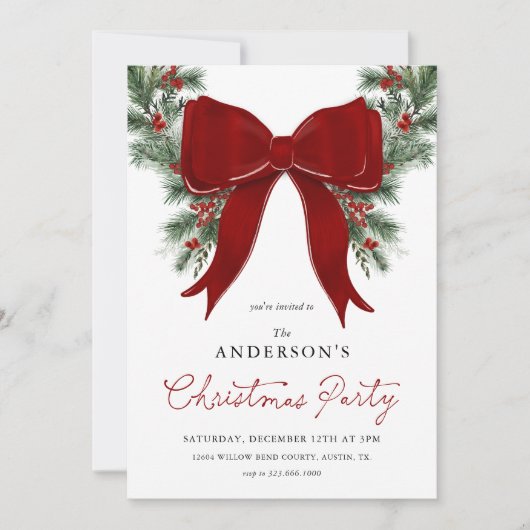 Winter Greenery Christmas Party Invite Kaart (Voorkant)