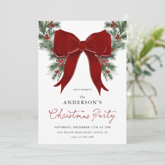 Winter Greenery Christmas Party Invite Kaart (Staand voorkant)