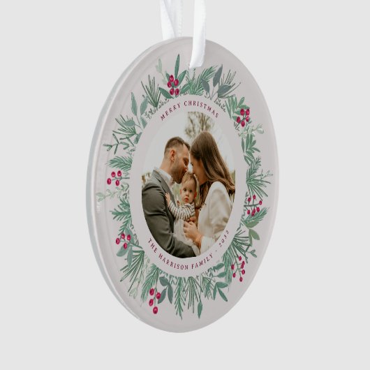 Winter Greenery Christmas Photo Wreath Ornament (voorkant)