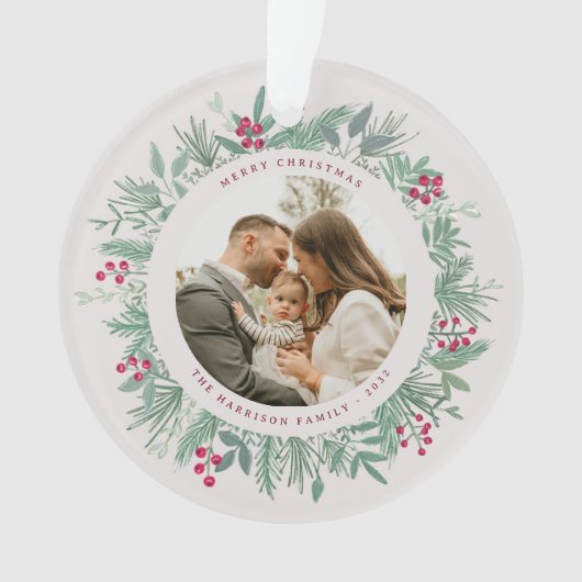 Winter Greenery Christmas Photo Wreath Ornament (voorkant)