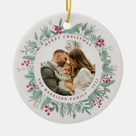 Winter Greenery Christmas Photo Wreath Ornament (Voorkant)