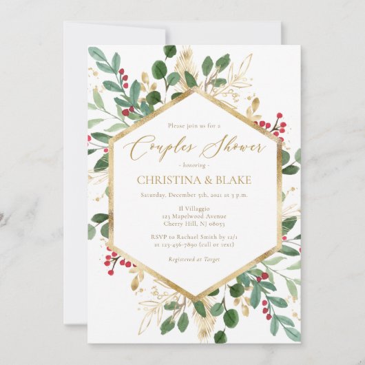 Winter Greenery Couples Shower Invitations Kaart (Voorkant)