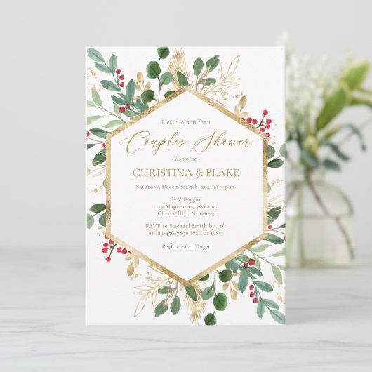 Winter Greenery Couples Shower Invitations Kaart (Staand voorkant)