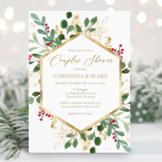 Winter Greenery Couples Shower Invitations Kaart