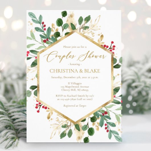 Winter Greenery Couples Shower Invitations Kaart
