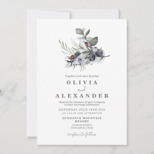 Winter Greenery en Berries trouwuitnodiging Kaart (Voorkant)