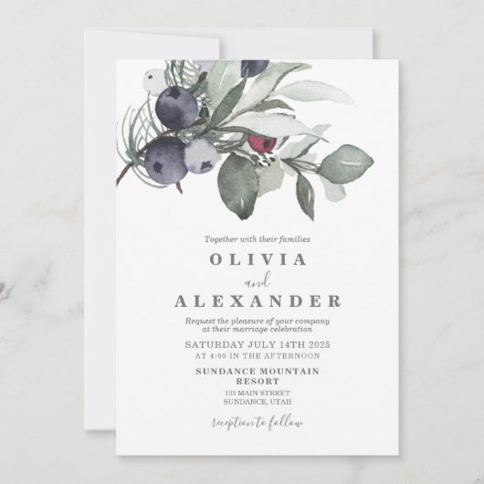 Winter Greenery en Berries trouwuitnodiging Kaart (Voorkant)