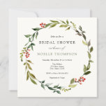 Winter Greenery en Holly Bridal Shower Invitation Kaart<br><div class="desc">De bruiddoucheuitnodiging voor de winter is voorzien van een lijst groene en holly bessen. Pas uw informatie aan of klik op "Klik om verder aan te passen" om tekenstijlen,  grootte en kleuren te bewerken.</div>