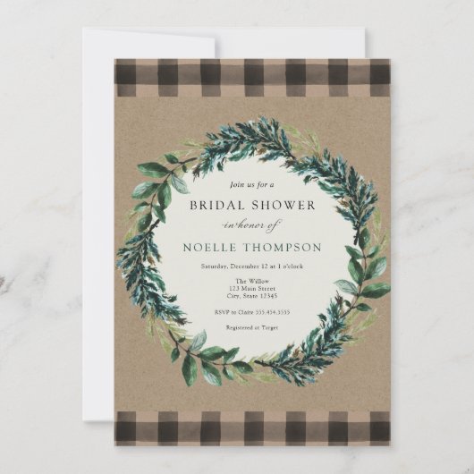 Winter Greenery en Pset Bridal Shower Invitation Kaart (Voorkant)