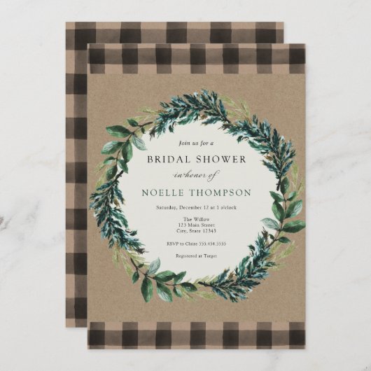 Winter Greenery en Pset Bridal Shower Invitation Kaart (Voorkant / Achterkant)