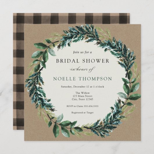 Winter Greenery en Pset Bridal Shower Invitation Kaart (Voorkant / Achterkant)