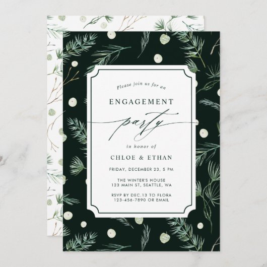 Winter Greenery Engagement Party Kaart (Voorkant / Achterkant)