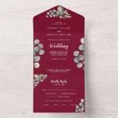 Winter Greenery Eucalyptus Burgundy Wedding All In One Uitnodiging (Binnen)