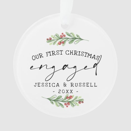 Winter Greenery First Engaged kerstfoto Ornament (voorkant)