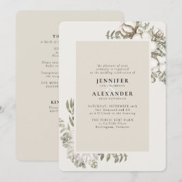 Winter Greenery Floral Cream RSVP QR Code Weddensc Kaart