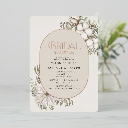 Winter Greenery Floral Green Oval Vrijgezellenfees Folie Uitnodiging (Staand Voorkant)