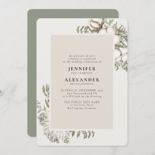 Winter Greenery Floral Green RSVP QR Code Weddensc Kaart
