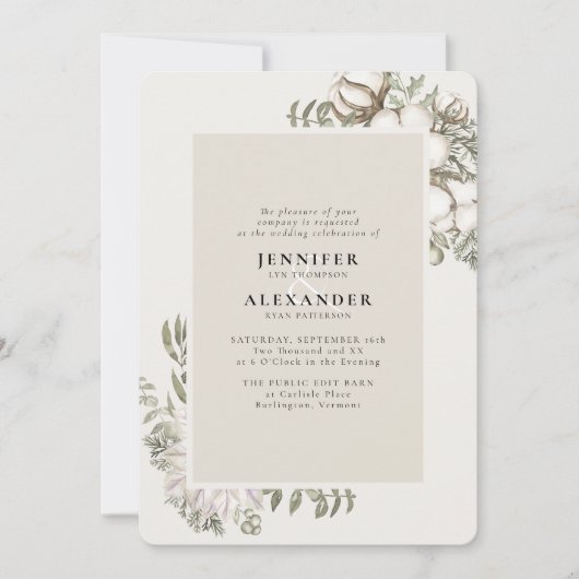 Winter Greenery Floral Ivory Cream Wedding Kaart (Voorkant)