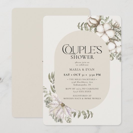 Winter Greenery Floral Oval Couple's Shower Kaart (Voorkant / Achterkant)