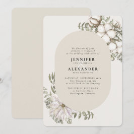 Winter Greenery Floral Oval Cream Ivory Wedding Kaart