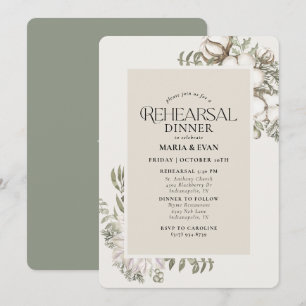 Winter Greenery Floral Oval Rehearsal Dinner Kaart