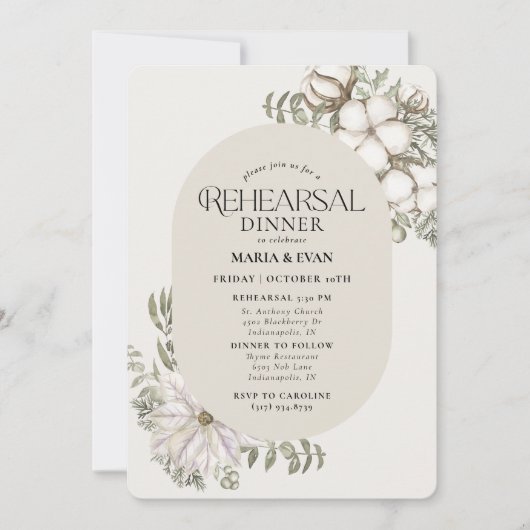 Winter Greenery Floral Oval Rehearsal Dinner Kaart (Voorkant)