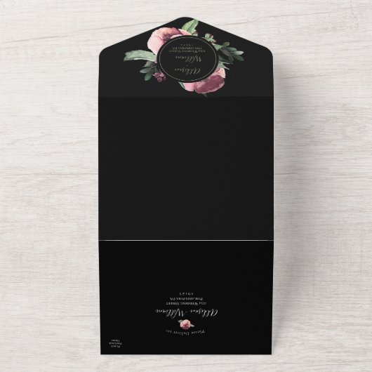 Winter Greenery Florals Black All In One Uitnodiging (Buitenkant)