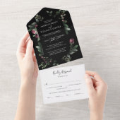 Winter Greenery Florals Black All In One Uitnodiging (Afscheurbaar)