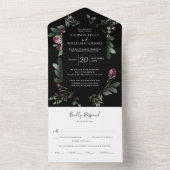 Winter Greenery Florals Black All In One Uitnodiging (Binnen)