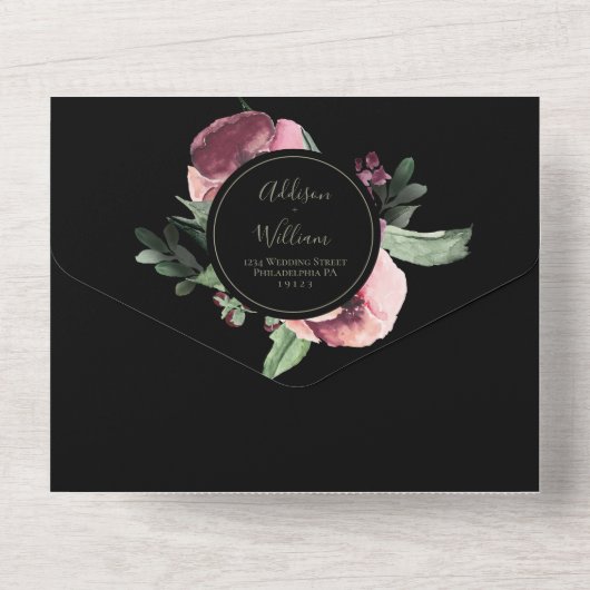 Winter Greenery Florals Black All In One Uitnodiging (Achterkant)