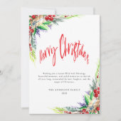 Winter Greenery Foliage Red Script Vrolijk Kerstfe Feestdagenkaart (Voorkant)