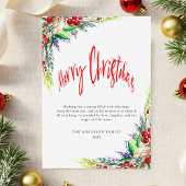 Winter Greenery Foliage Red Script Vrolijk Kerstfe Feestdagenkaart