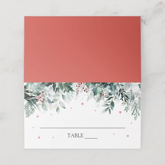 Winter Greenery Foliage Rode Sneeuwvlokken Place C Plaatskaartje (Buitenkant ongevouwen)