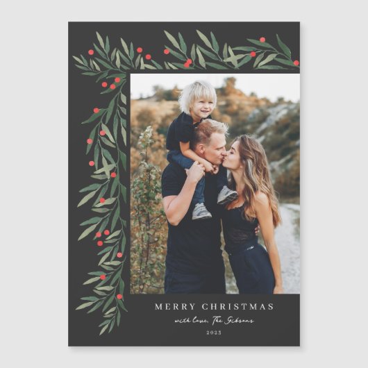 Winter Greenery Foto Kerstmis Magnetische Kaart (Voorkant)