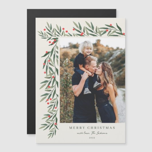 Winter Greenery Foto Kerstmis Magnetische Kaart (Voorkant / Achterkant)