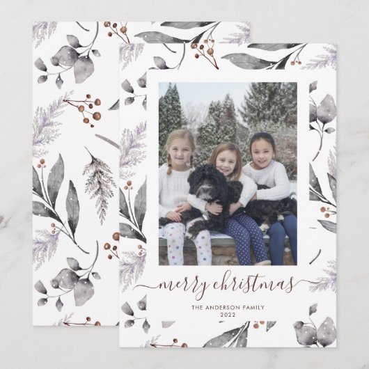 Winter Greenery Foto Merry kerstKaarten Feestdagenkaart (Voorkant / Achterkant)