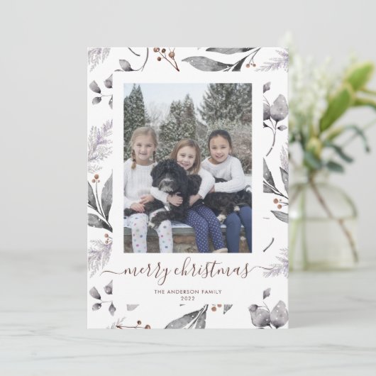 Winter Greenery Foto Merry kerstKaarten Feestdagenkaart (Staand voorkant)