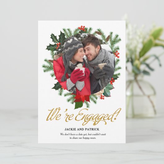 Winter Greenery Foto Verloving Aankondiging (Staand voorkant)