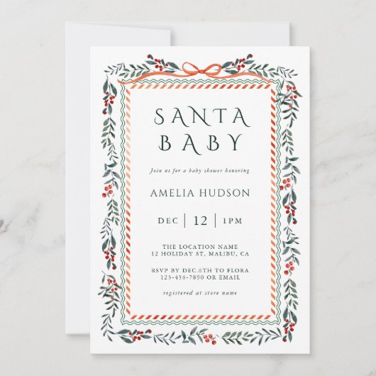 Winter Greenery Frame Santa Baby Shower            Kaart (Voorkant)