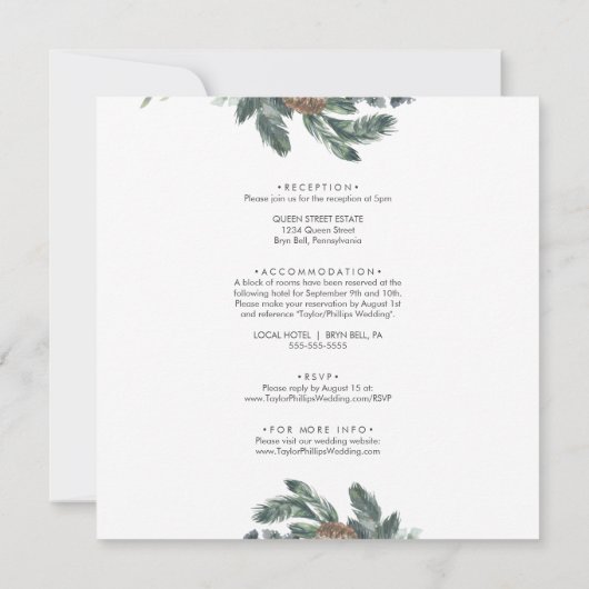 Winter Greenery Front en Back Wedding Invitation Kaart (Achterkant)