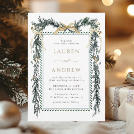 Winter Greenery Garland Wedding Gold & Green Kaart