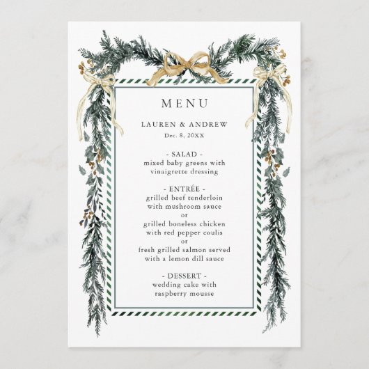 Winter Greenery Garland Wedding Gold & Green Menu (Voorkant)